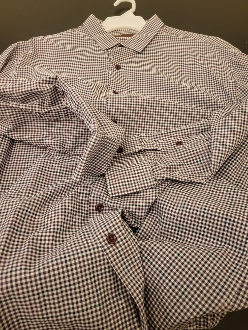 Perry Ellis Men’s 2XL Purple/White Check Cotton Dress Shirt Long Sleeve